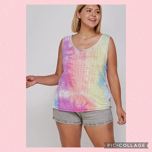 Plus size studded Tie Dye tank