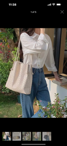 Woven ivory shoulder bag